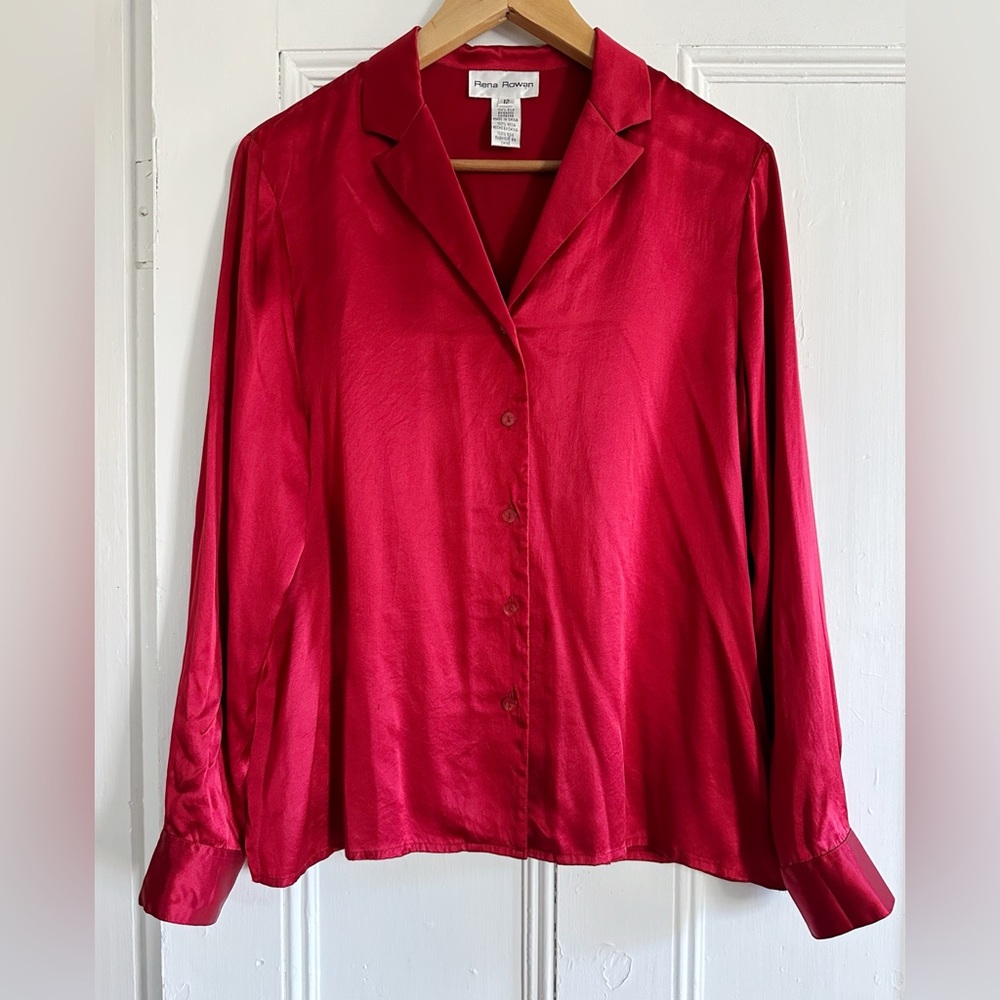 Silk Button-Front Blouse - Red -